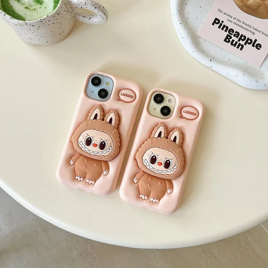 Kawaii Labubu Phone Case Holder Anti Slip Anti Fall Protective Cover Cute Cartoon Suitable For Iphone15promax Iphone13pro 14pro