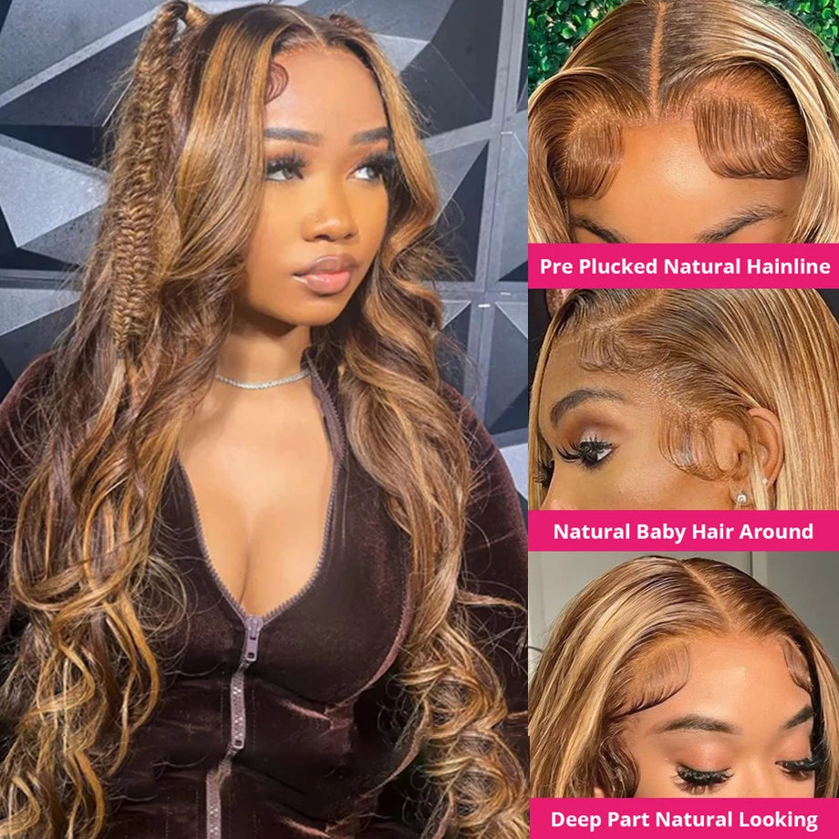 30 Inch Highlight Wig Human Hair Body Wave Human Hair Wigs Brazilian Blonde Ombre Lace Front Wig 13X4 13X6 Hd Lace Frontal Wig